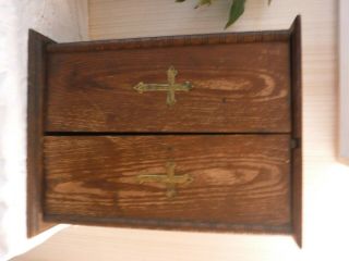 Vintage Last Rites / Sick Call Christianity Wooden Box W Silver Plated Items