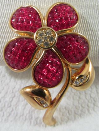 Swarovski Signature Jewelry Crystal Flower 5 Petals Brooch Pin 2 " Long Vintage