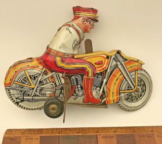 Vintage Marx Toys Tin Wind Up Motorcycle Pursuit Police Racer,  Siren