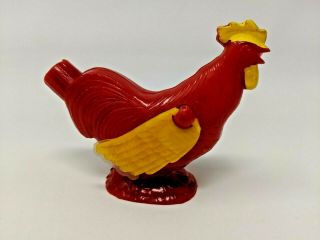 Vintage Usa Plastic Red And Yellow Flapping Wing Rooster Chicken Whistle Toy