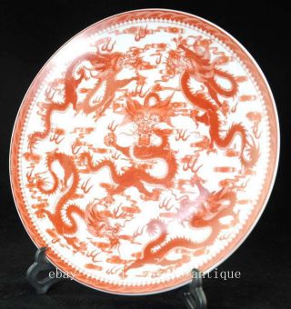 Old Chinese Famille - Rose Porcelain Hand Painted Five Dragon Antique Dish Ac01b