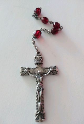 Signed Hayward Vintage Sterling Silver Crucifix Cross Pendant Garnets Religious