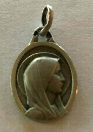 Antique Catholic Religious Holy Medal / Sterling Silver / Our Lady Of Lourdes