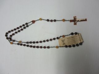 Vtg.  Irish Horn Rosary W/tag Made In Ireland