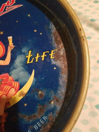 Vintage Metal Miller High - Life Girl on the Moon Beer Serving Tray 2