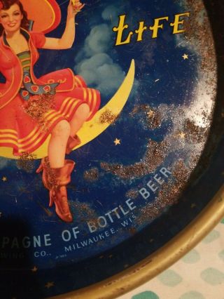 Vintage Metal Miller High - Life Girl on the Moon Beer Serving Tray 3