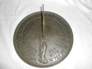 Vintage " Flora & Fauna " Brass 11.  5 " Sundial Grow Old With Me Best Is Yet To Be
