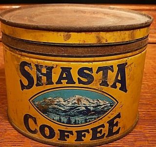 Rare Shasta Steel Cut Coffee 1 Lb Can With Lid J.  A.  Folger & Co In Good Shape