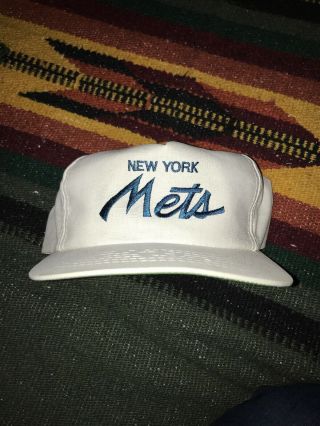 Vintage York Mets Sports Specialties White Script Snapback Hat 80s 90s Mlb