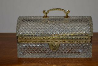Rare Antique Cut Glass Box W/arch Top Cover – Brass Adornments,  Handle