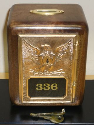 Vintage Post Office Box Door Bank - 1892/1895 Yale Eagle - Walnut