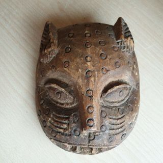 12 Old Rare Antique Vintage Mexican Guatemala Jaguar Carved Wood Mask