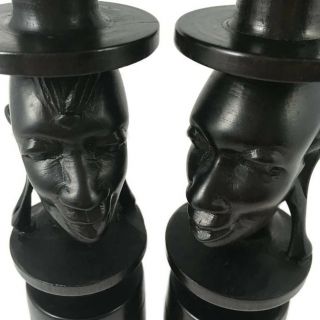 Pair Hand Carved Candle Holders Ebony Wood African Couple Vintage 9 3/4 