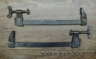 2 Antique Hartford Clamp Co.  Bar Clamps,  121/2 " Cap,  Butterfly Screw Handles,