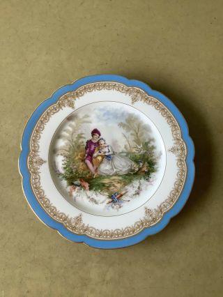 Sevres France Chateau De St Cloud Blue Gold Romance Scene Plate Gorgeous Signed