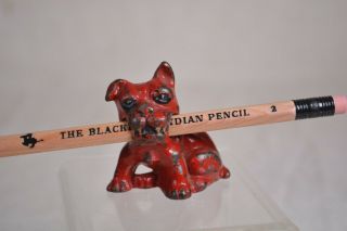 Antique Hubley Red Paint Cast Iron Bulldog Chow Dog Paperweight Pencil Holder