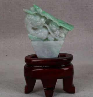 Cert ' d untreated Green Grade A Jade jadeite Sculpture statue dragon 龙 r093842 2