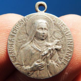 Rare St Therese Of Lisieux Silver Medal Old Catholic French Pendant