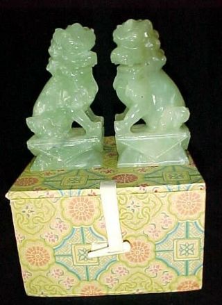 Pair Vintage Jade Set Chinese Foo Dogs Hand Carved Figurines