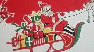 Vintage Christmas Tablecloth Santa Claus Sleigh Reindeer 49 X 60 Inches Merry
