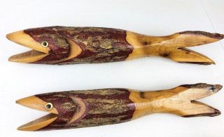 Vintage 3 Rustic Style Hanging Hand Carved Wood Fish Folk Art Fisherman Decor 2