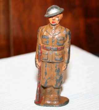 Vintage Barclay Lead Toy Soldier At Attention With Tin Helmet 707