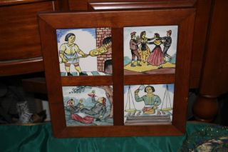 Vintage Onda Spain Hand Painted Tiles - 4 Piece - Men Women Cooking Dancing Drinking