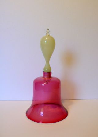 Antique Victorian Wedding Cranberry Opalescent Vaseline/uranium Glass Bell 11 "