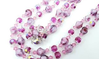 Vintage Austrian Or Czech Givre Glass Necklace Pink Fuchsia Crystals Dazzling