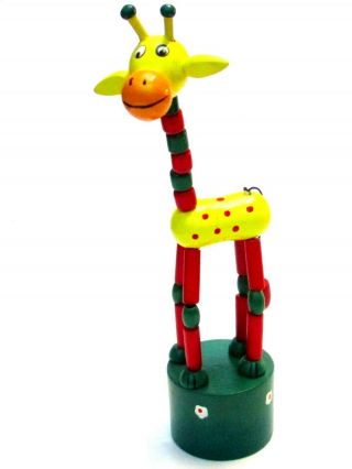 Giraffe Wooden Ears - Push Puppet Press Up Wakouwa Dancing Wood Toy