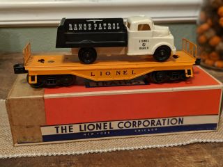 Lionel Yellow 6151 Flat Car With Range Patrol Truck Vintage Train