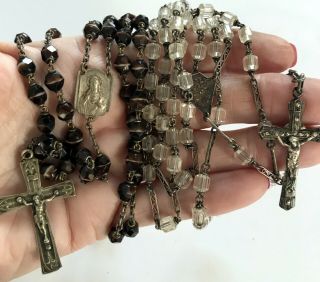Vintage 2 Rosary Cut Glass Beads The First Clear Crystal And Second Is Brown 3