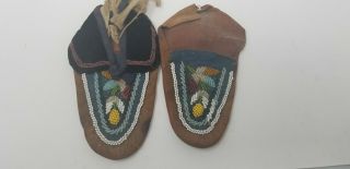 19th Century Bead And Rawhide Iroquois Native American Indian Moccasins