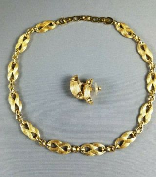 Vintage Christian Dior Signed Gold Tone Necklace & Earrings Set
