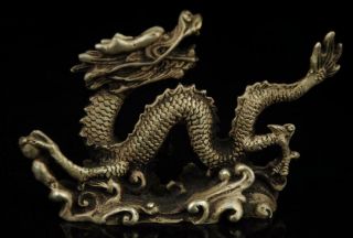 Old Chinese Carved Buddha Copper Plating Silver Dragon Statue Collectibles A02
