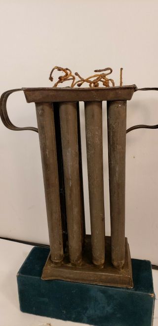 Vintage/ Antique 12 Hole Primitive Tin Candle Mold 10 " Tall 1800s With Candles