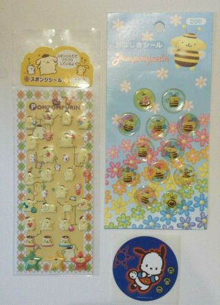 Vintage Sanrio Pompompurin Pochacco Stickers Puffy Dog Bee Costume 2 Sheets