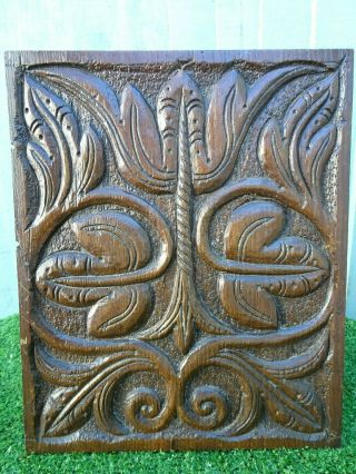 17thc Wooden Oak Relief Carved Panel With Tree Of Life Carving C1690s