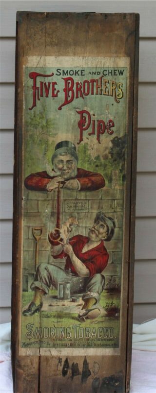 Rare Advertising Antique Five Brothers Pipe Tobacco Wood Crate Paper Label