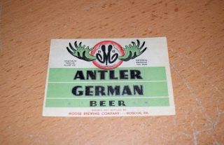 Vintage Moose Brewing Co.  Roscoe Pa Antler German Beer Label Irtp