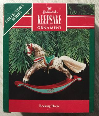 1990 Hallmark Keepsake Christmas Ornament Rocking Horse Series 10 White Brown