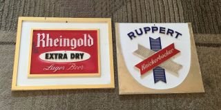2 Old Ny Beer Signs Ruppert Knickerbocker & Rheingold Raised Letter Advertising