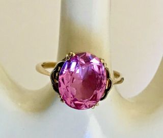 Vintage 9ct Solid Gold Pink Sapphire Ring
