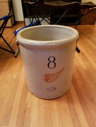 Vintage Rare 8 Gallon Red Wing Stoneware Crock With Handles