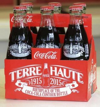 Coca - Cola Bottle Terre Haute Birthplace 100th Anniversary 6 - Pack Glass Bottles