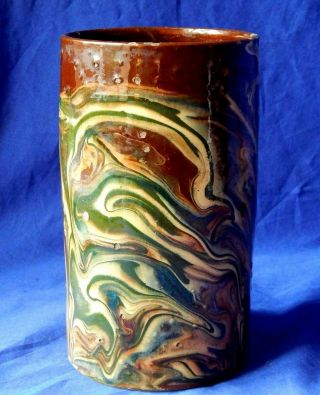 Rare 19th Century French Marbleized Glazed Pottery Cylindrical Vase Circa 1850