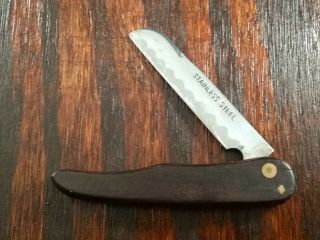 Unmarked Stainless Steel Wood Handle Folding Pocket Knife