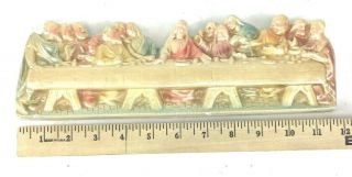 Vintage Old The Last Supper 3 - D Chalkware Ceramic Colorful Wall Plaque Hanging