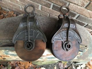 Ant / Vintage Cast Iron Myers Barn Pulley Old Farm Rustic Primitive
