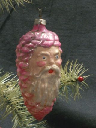 Antique/vintage German Glass Figural Christmas Ornament,  " Face In A Pine Cone "